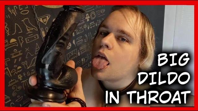 Boy takes BBC dildo deep in throat