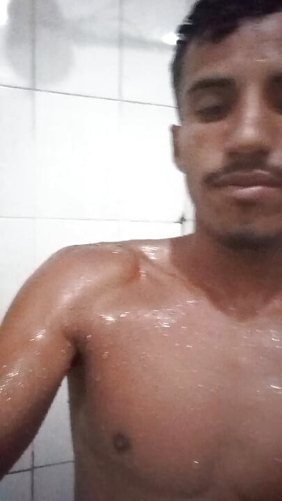 Brazilian Brunette 16cm Thick in the Shower - Hairy Hard Cock Taking a Hot Shower