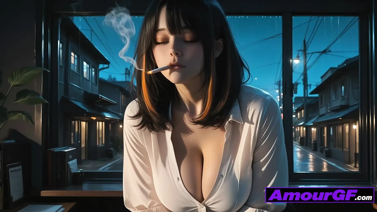 Cigarette Kiss, AI Babe Strokes 3D Cock Deep Before Cum