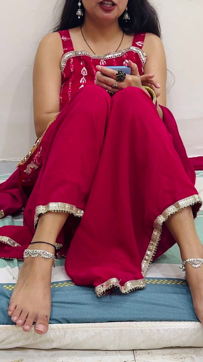 Indian Wife Video Call with Husband Seducing but Wife Cheats on a Husband While Having Sex with Devar in Hindi