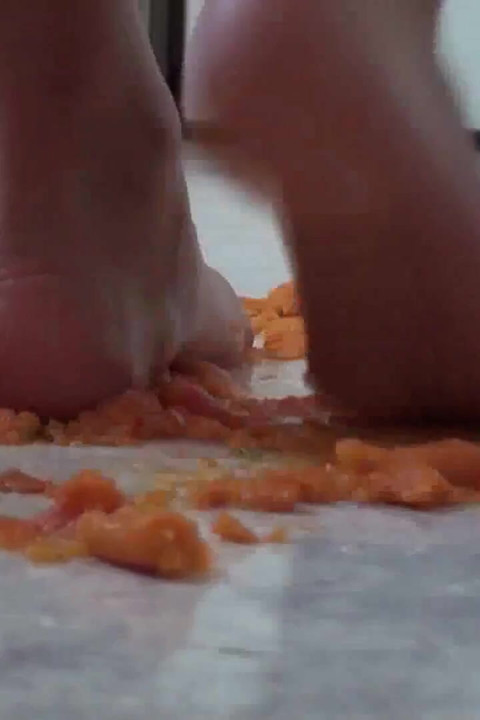 Close up of trampling food in the kitchen