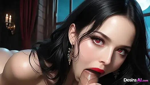 Vampir rambut cokelat lagi asik fingering memeknya lebar-lebar sambil ngentot kontol sampai orgasme intens AI Generated