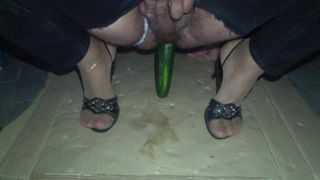 crossdresser night with pink toe nails and cucumber 7
