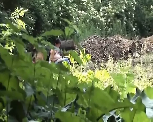 Chubby German lady gets a loaded pecker deep inside her muff outdoors