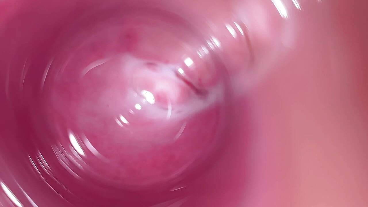 Camera deep inside Mia's teen creamy pussy