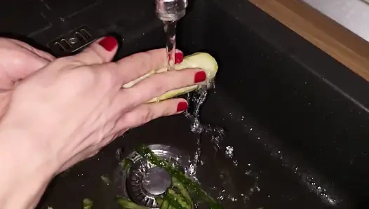 I put a cucumber in my hairy pussy