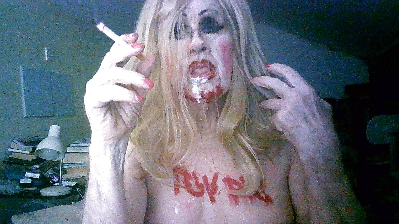 Shameless old cumslut slag Sarah, smokes drinks dogger's cum from used condom and own piss