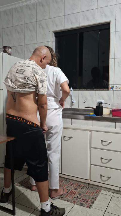 Banging the maid from behind in the kitchen. | Clip 1