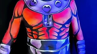 Hung Uncut Cock Mature Men Turns Into Magneto in Full Body Painting and Fuck