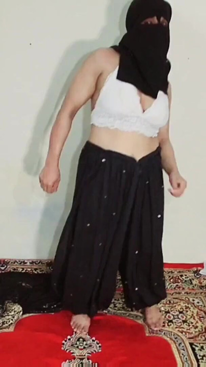 Arabic sexy hot girl wearing black hijab in house doing sensual dance, Desi Indian slut Amrozia shaking tits and ass on Arabic music | Clip 1