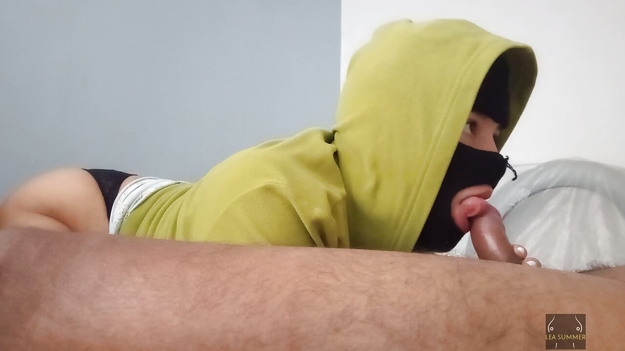Big-assed slut sucks cock and swallows the semen of a black man with a big dick