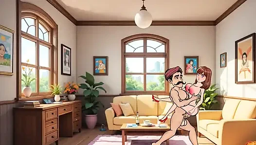 24 Year Old Girl Gets Hard Fucked by 36 Year Old Man in Living Room - Cartoon Animation
