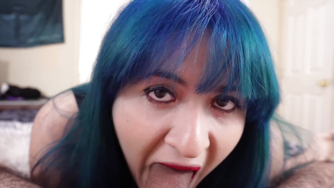 Blue Haired Punk Sucks Cock