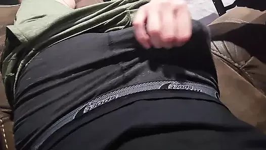 seducing him rubbing his cock in shorts