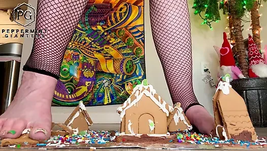 Riesin, weihnachtsdorf Zeitlupe zerstört meine rothaarigen häuser in zeitlupe