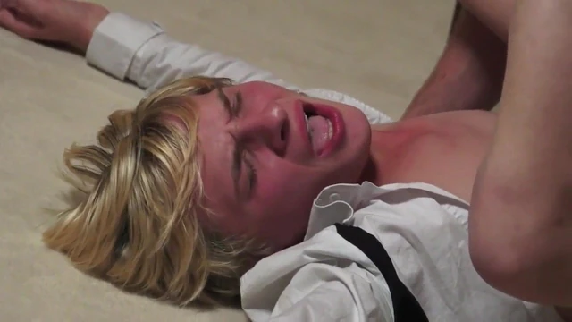 blonde twink fucked behind the curtains