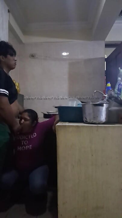 Employee Fucking and Sucking When She Washes Dirty Dishes