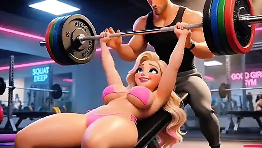 Oben-ohne-blonde fitnessstudio-schlampe, gehorsames trainingstraining