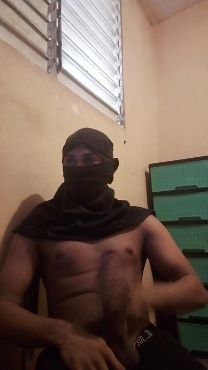 Masked big black cock masturbates