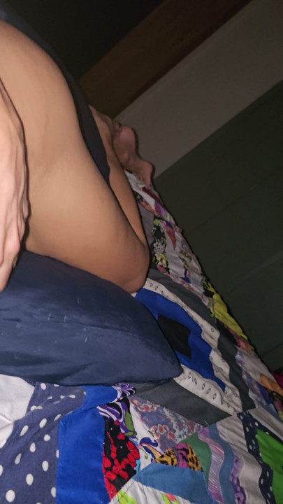 Shemale Ellyn enjoys rubbing cock on the pillow with her finger in her ass | Clip 2