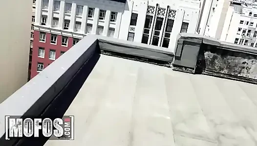MOFOS - Raven Bay Gets Her Tits Painted With Cum After Sucking And Riding Hard On The Rooftop