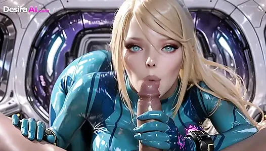 Сексуальная блондинка Samus раздевается, горячее тело фантазии и огромные сиськи в дикой 3D-анимации, сгенерированная AI