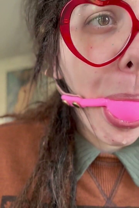 Nerdy Girl First Time Ball Gag Try on and Spit Play