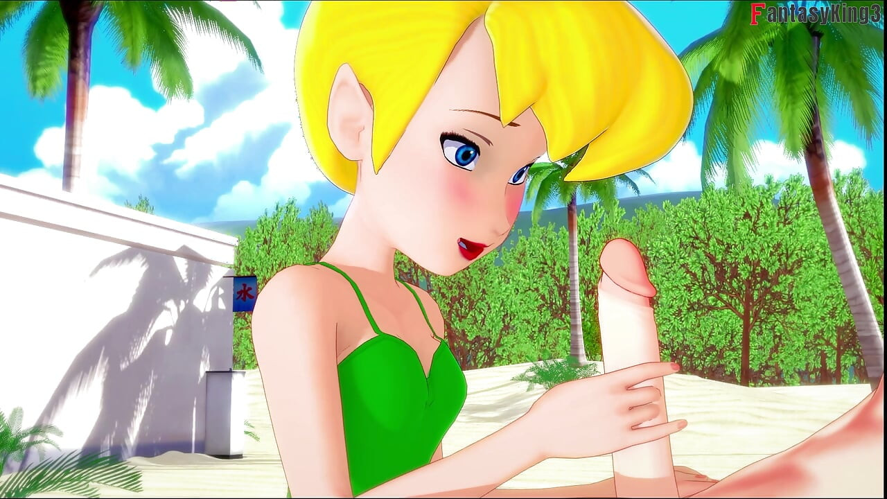 tinkerbell deepthroat on the beach