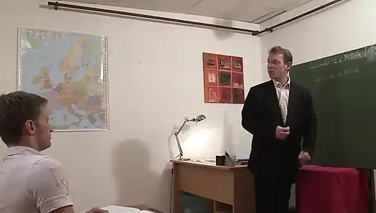 Amateur french redhead student hard banged and sodomized by the teacher and a classmate