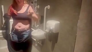 Stepmom joins horny stepson in cinema toilet to help release his big build up flashes him and sucks his Cock