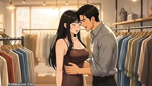 "A warm meeting between the owner and the new salesgirl in the shop"