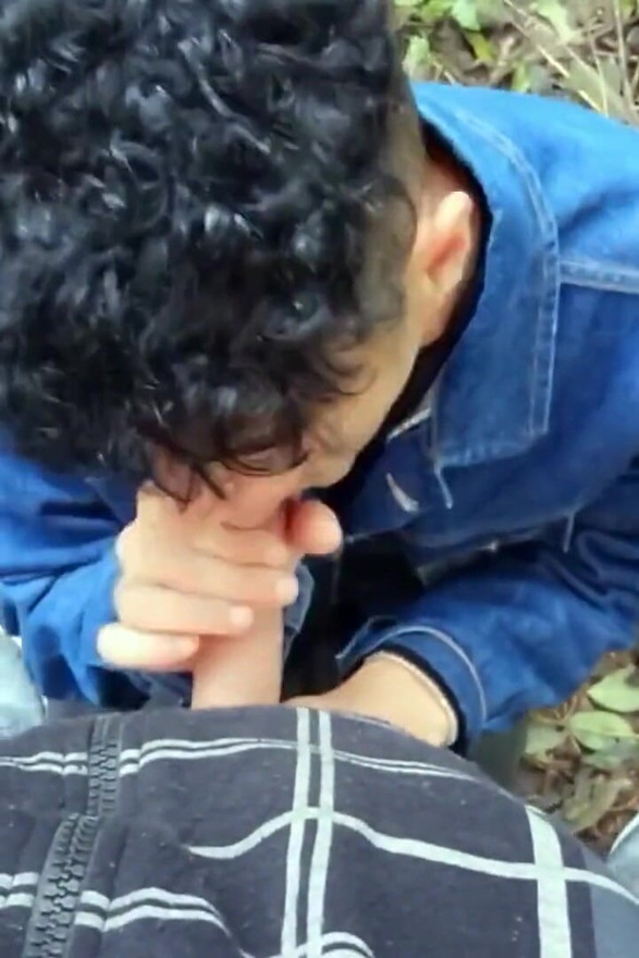 Twink on His Knees Sucks Dick and Gets Cum on Face and Mouth