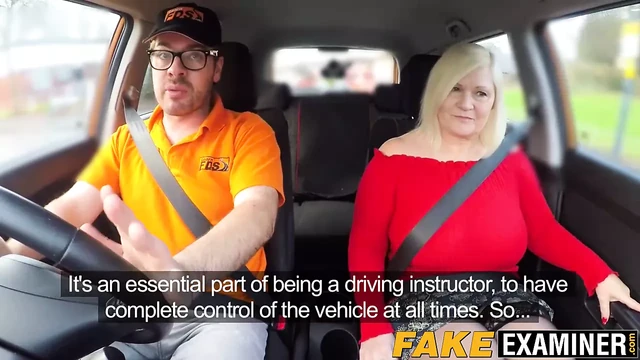 Mature UK slut bouncing on cock at her driving class