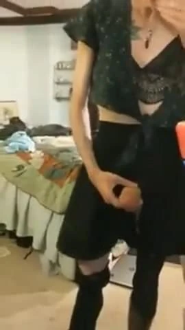 Little Transgirl Busts a Stong Nut on Her Mirror