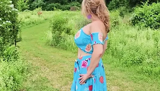 OnlyFans Voyeur look at MOMMY Enjoying the Summer Barbecuing Meat with her BIG TITS Out in the Sunshine