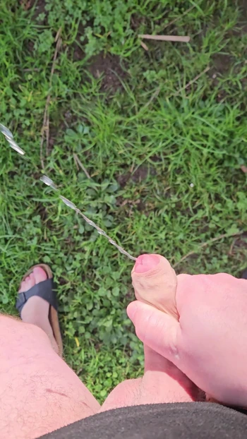 Handjob with cumshot outdoors