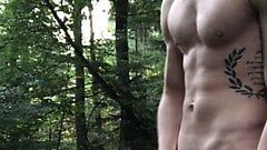 Cute Handsome German boy naked jerk off masturbation in the woods Forrest outdoor cum public big dick small cock muscle