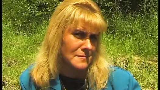 Hairy blonde mature have a nice time outdoors