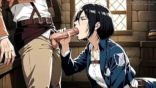Eren gab Mikasa Ackerman oralsex und fickte sie