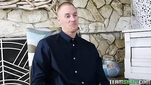 Tiny teen sucks off a huge cock white boy