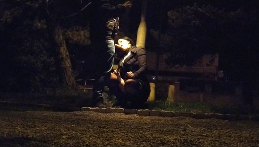 Chupando polla bajo la luz de la noche