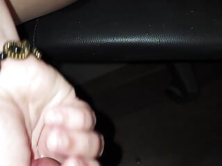 Horny mom fingers pussy while giving husband a handjob
