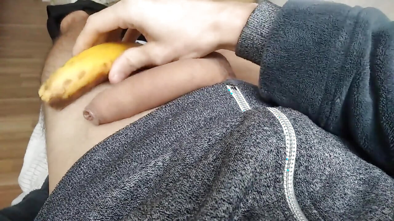 Pig Boy Jerks off Big Dick Very Dirty with Hot Banana, Lots of Pleasure, You Should Try