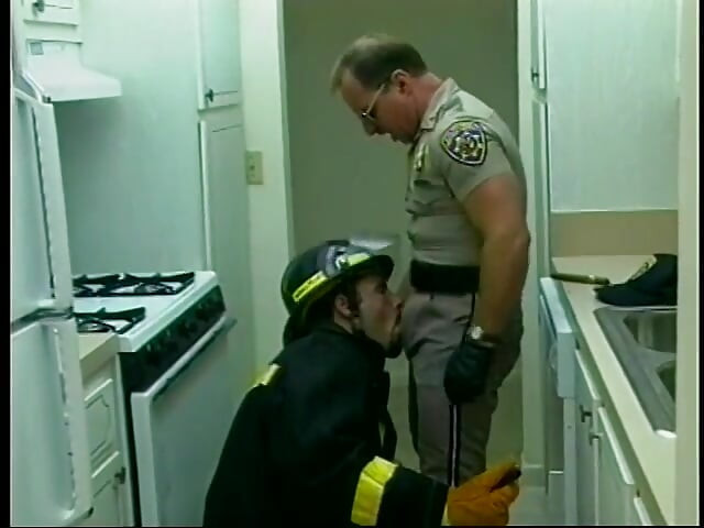 Wild handsome cop gives blowy with passion in the office