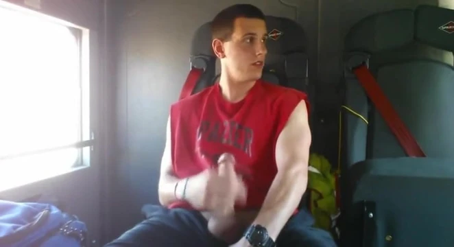 guy jacking of in a bus