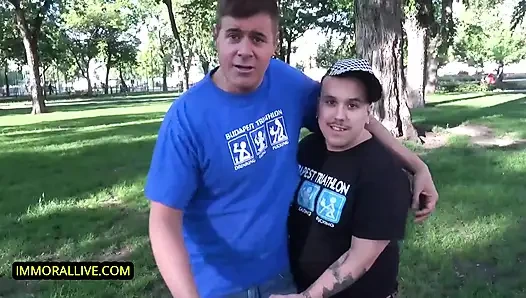 Hot teen w/ perfect peach & phat clit Tiffany Tatum meets funny stepbrothers at park & gets creampie!