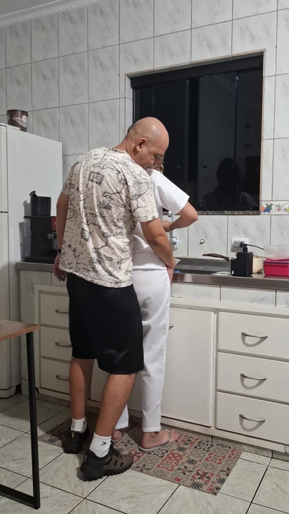 The maid got fucked in the ass in the kitchen while washing the dishes. | Clip 1