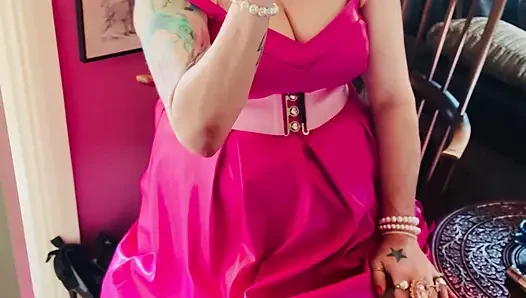Pink To Make The Boys Wink! Tina Snua In A Leather Dress Smoking A Cigar