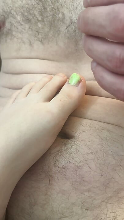 perverted old man paints stepdaughters toenails while she plays with his big cock