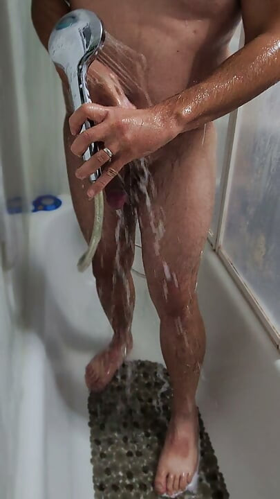 In the shower.